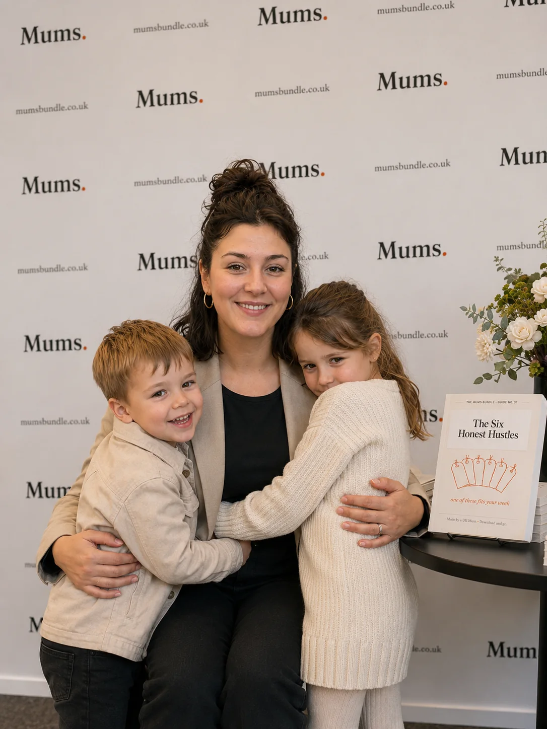Jess with her two children at home