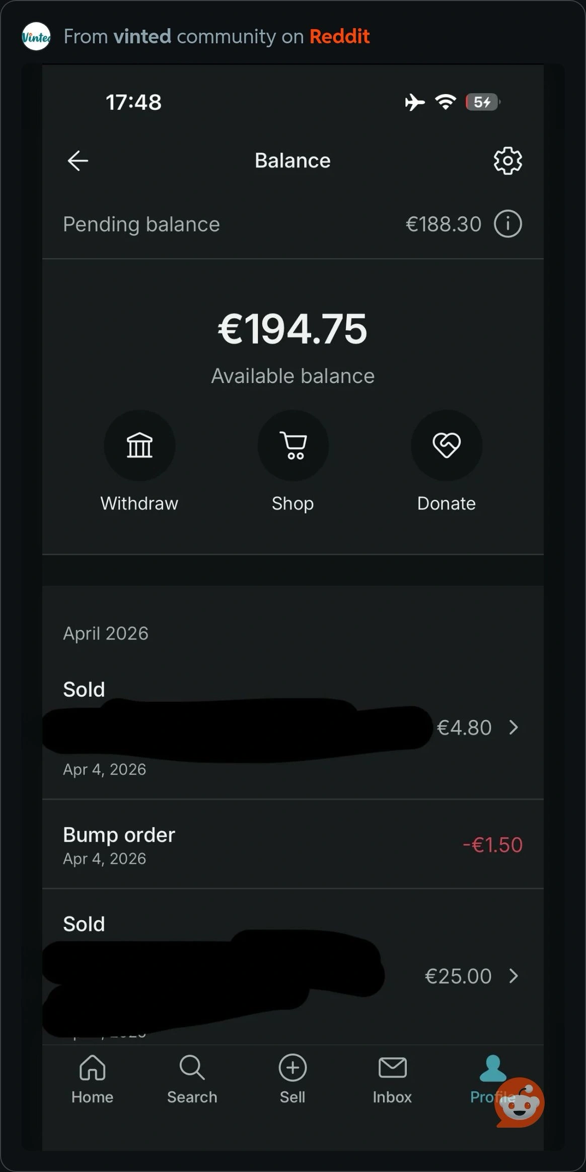 A seller balance after a month of Sunday listings