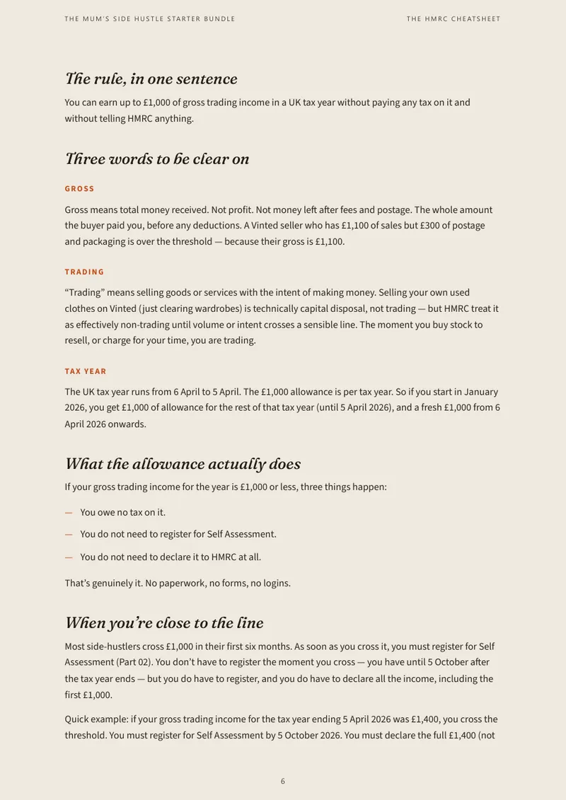 Free sample page from The HMRC Cheatsheet: the £1,000 trading allowance explained